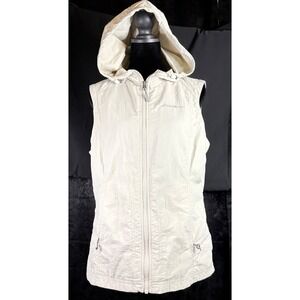 Eddie Bauer Womens M Beige Hooded Full Zip Nylon Vest Mesh Lined Lightweight
